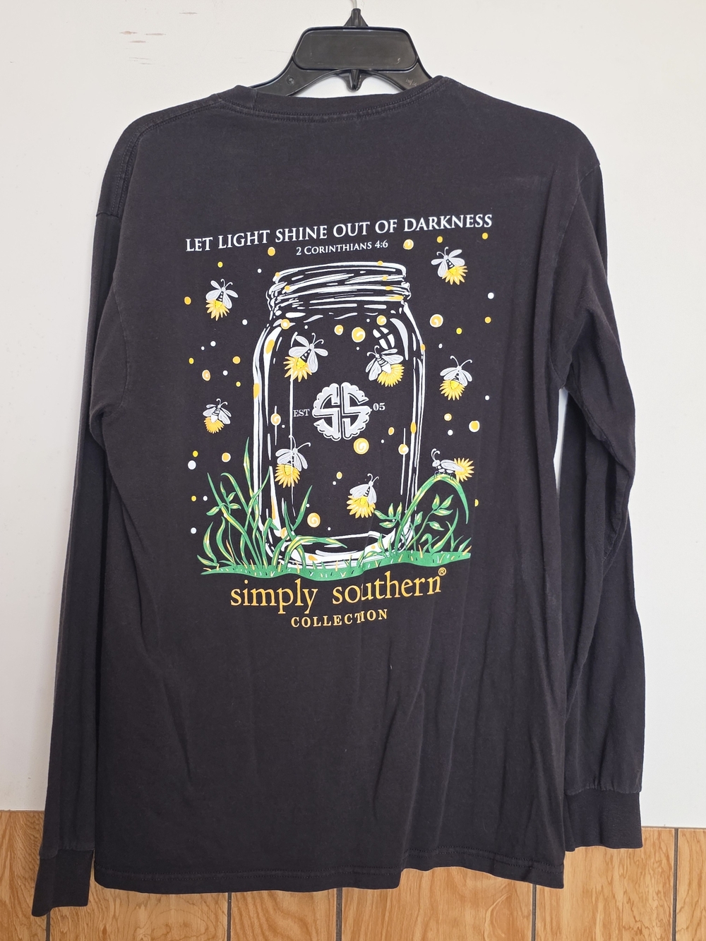 Simply Southern Black Long Sleeve Tee with Mason Jar Firefly Graphic